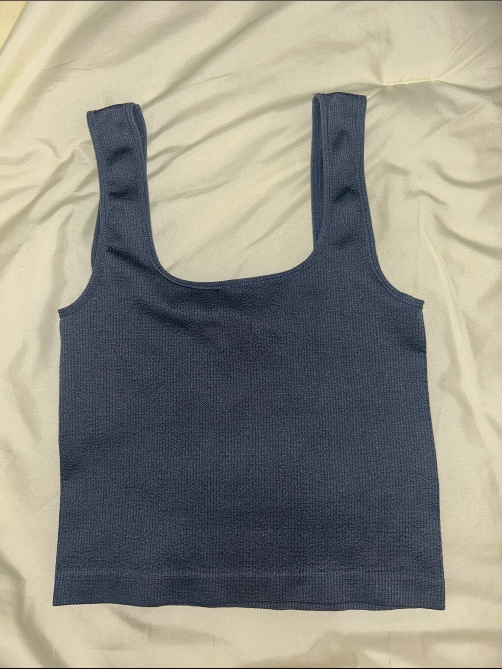 Navy Ribbed Square-Neck Crop Tank